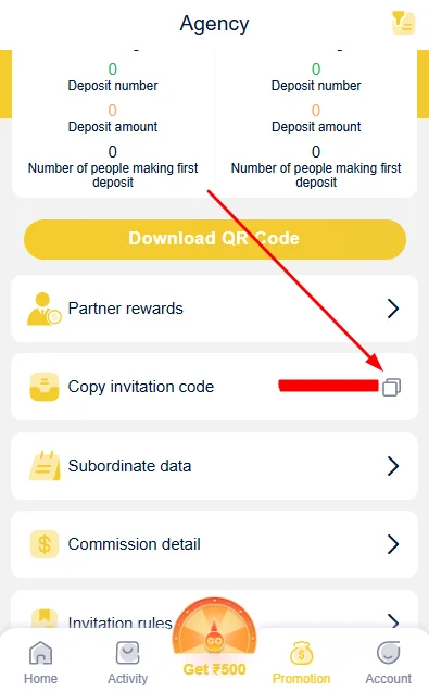 Click on Copy invitation code